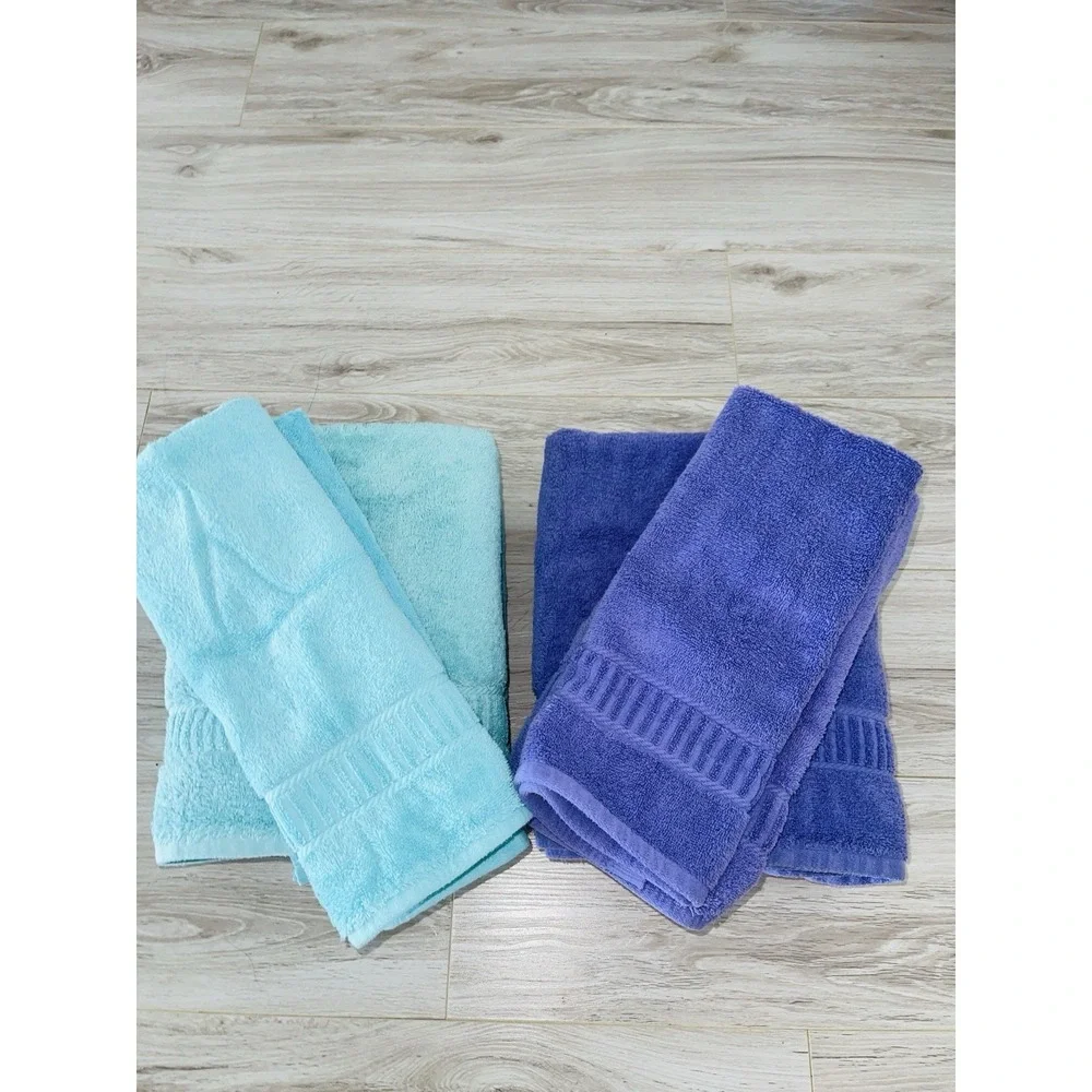 MyPillow Turquoise & Purple Cotton USA. 2 Bath 2Hand Towels In Each Color